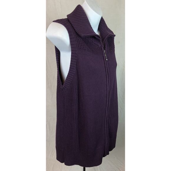 Christopher Banks Sweater Vest M Purple Zip Front Sleeveless Convertible Collar - Picture 2 of 5
